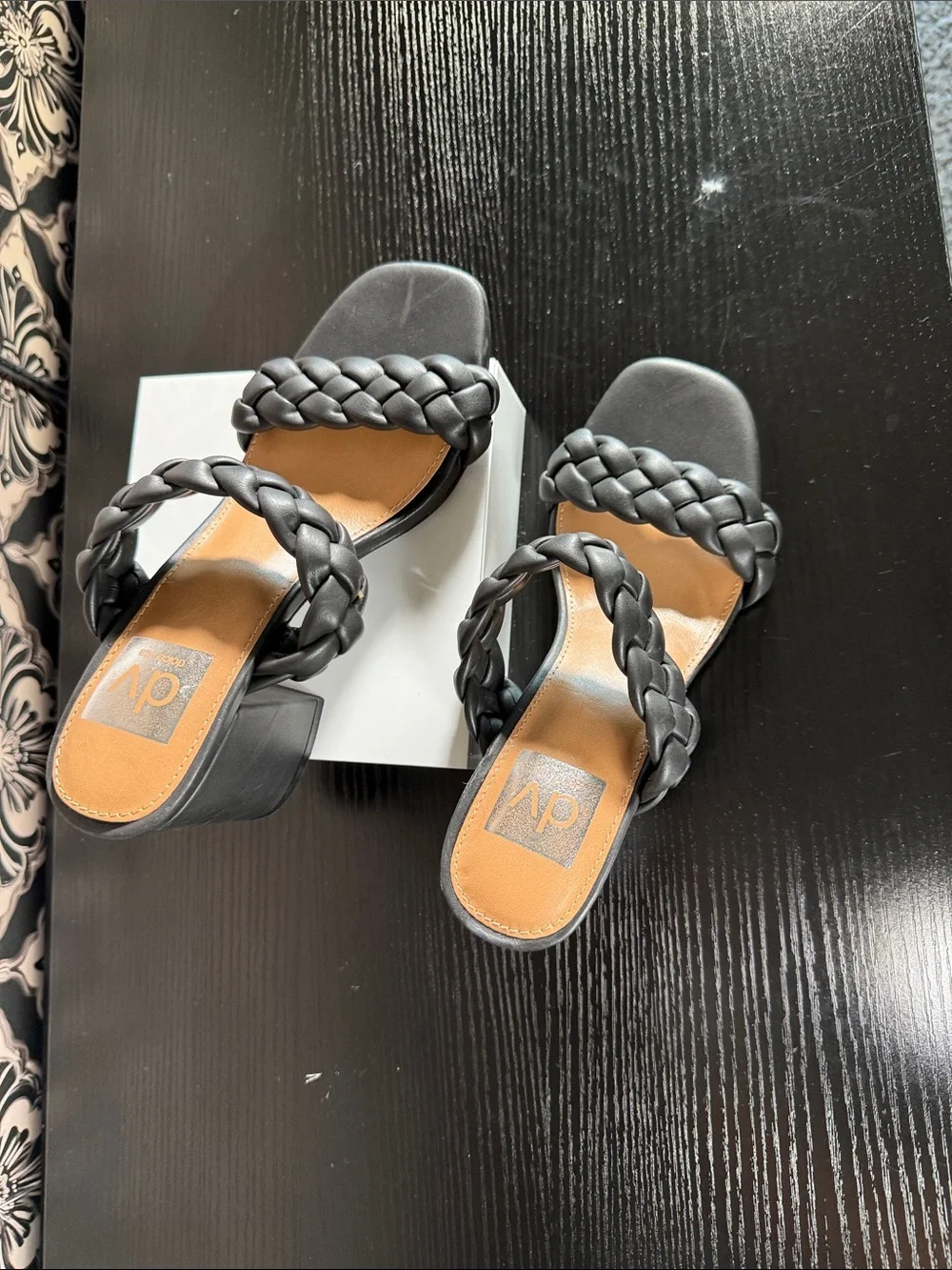 DV by Dolce Vita Black Braided Wedge Slide Heels